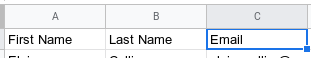 Email column in spreadsheet